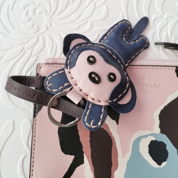 Kate Spade Abstract Zip leater Pouch w 3D Monkey key chain - Picture 7 of 11